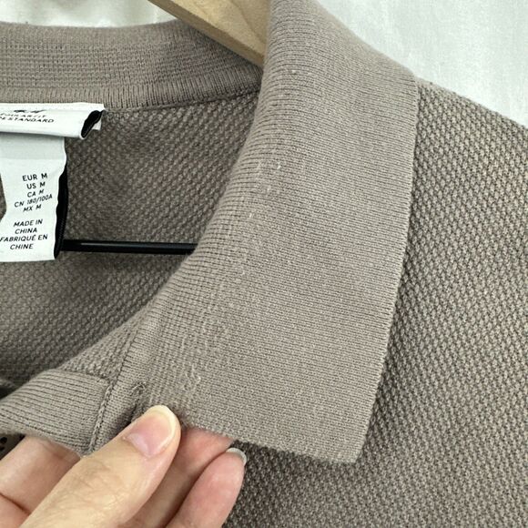 H&M Regular Fit Coupe Standard Brown Long Sleeve Polo Shirt Mens M Preppy - Picture 8 of 10